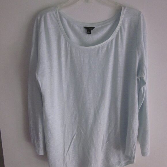 Ann Taylor Womens Size L Off White (Pale Green) Linen Pullover Summer 3/4 Sleeve - Picture 2 of 11